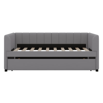 Nadwa Twin Size Upholstered Daybed with Ergonomic Design Backrest and Trundle