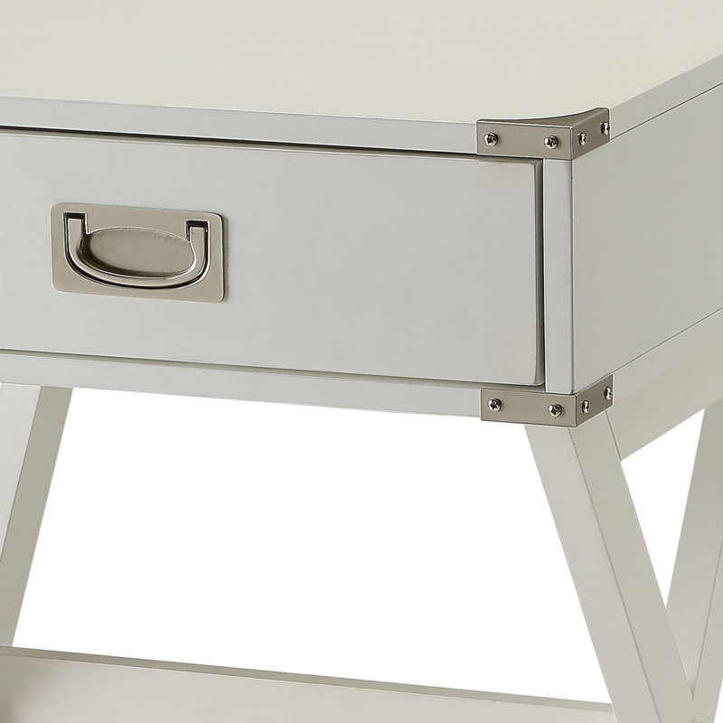 White End Table With Storage Drawer - Practical And Attractive Design Modern Stable Wooden Base For Bedrooms, White