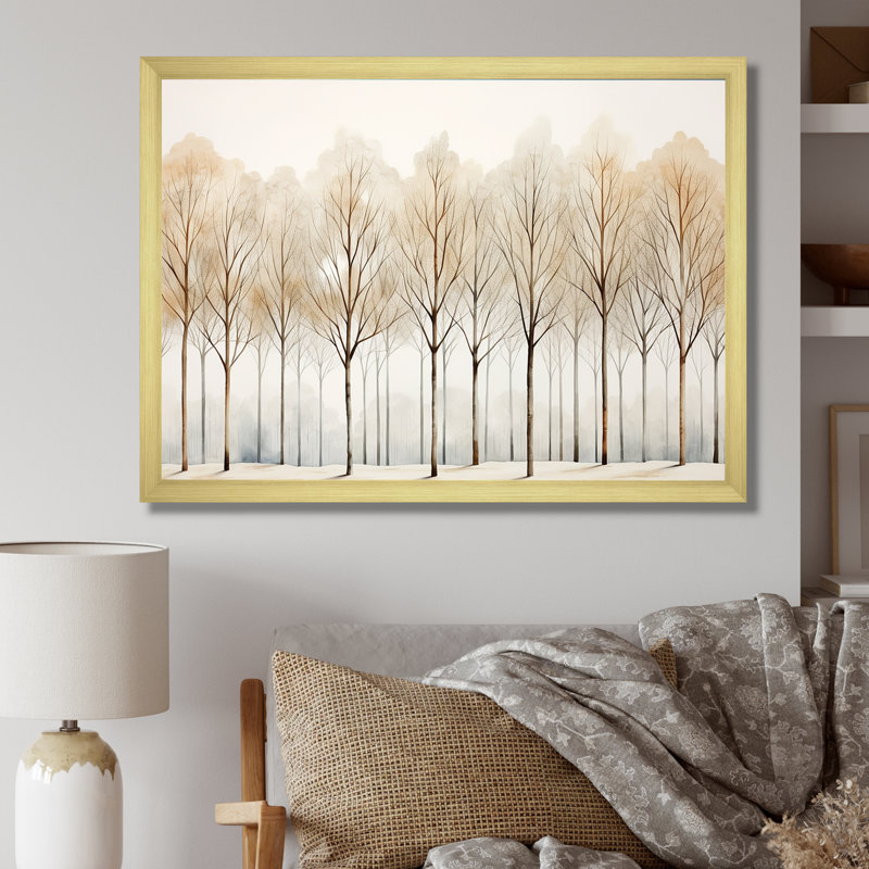 Forêt, arbres, minimalisme, art mural, H 30 po x l 40 po x P 1,5 po, Cadre doré simple
