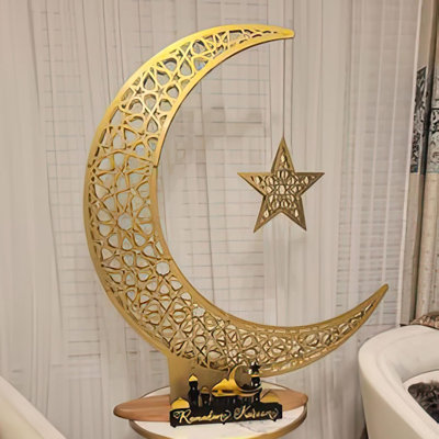 Crescent & Star Metal Islamic Table Décor – Elegant Ramadan and Eid Home Sculpture