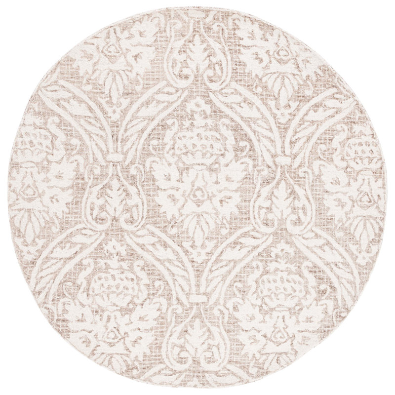Abstract Hand Tufted Wool, Cotton Damask Rug, Round 6'