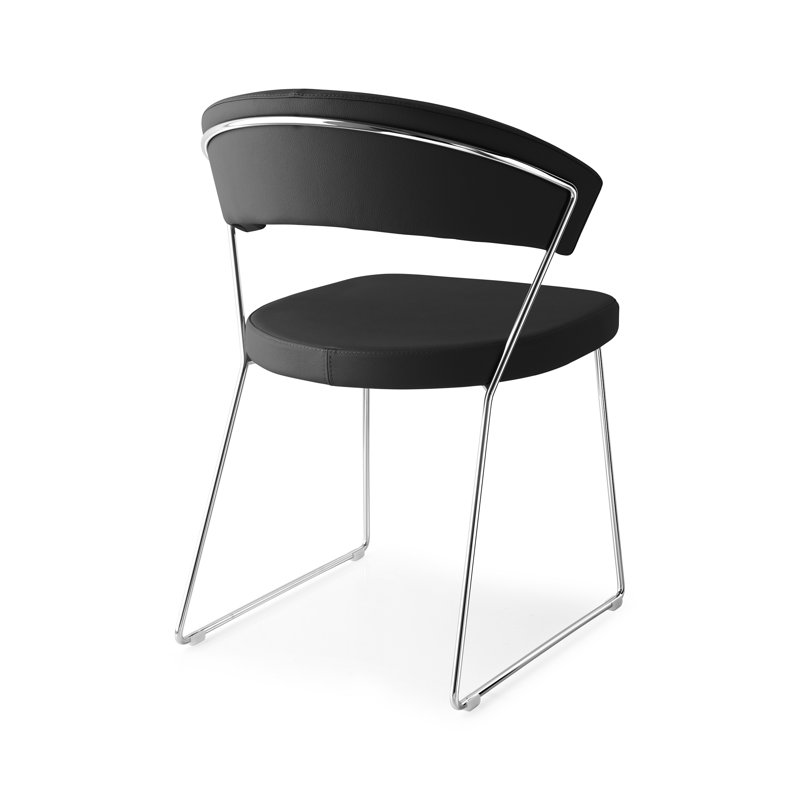 New York Upholstered Armless Chair with Sled Base, Black, Chromed