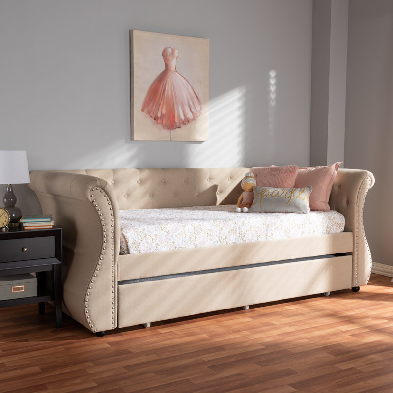 Lit de jour simple avec lit gigogne Lanning, Beige