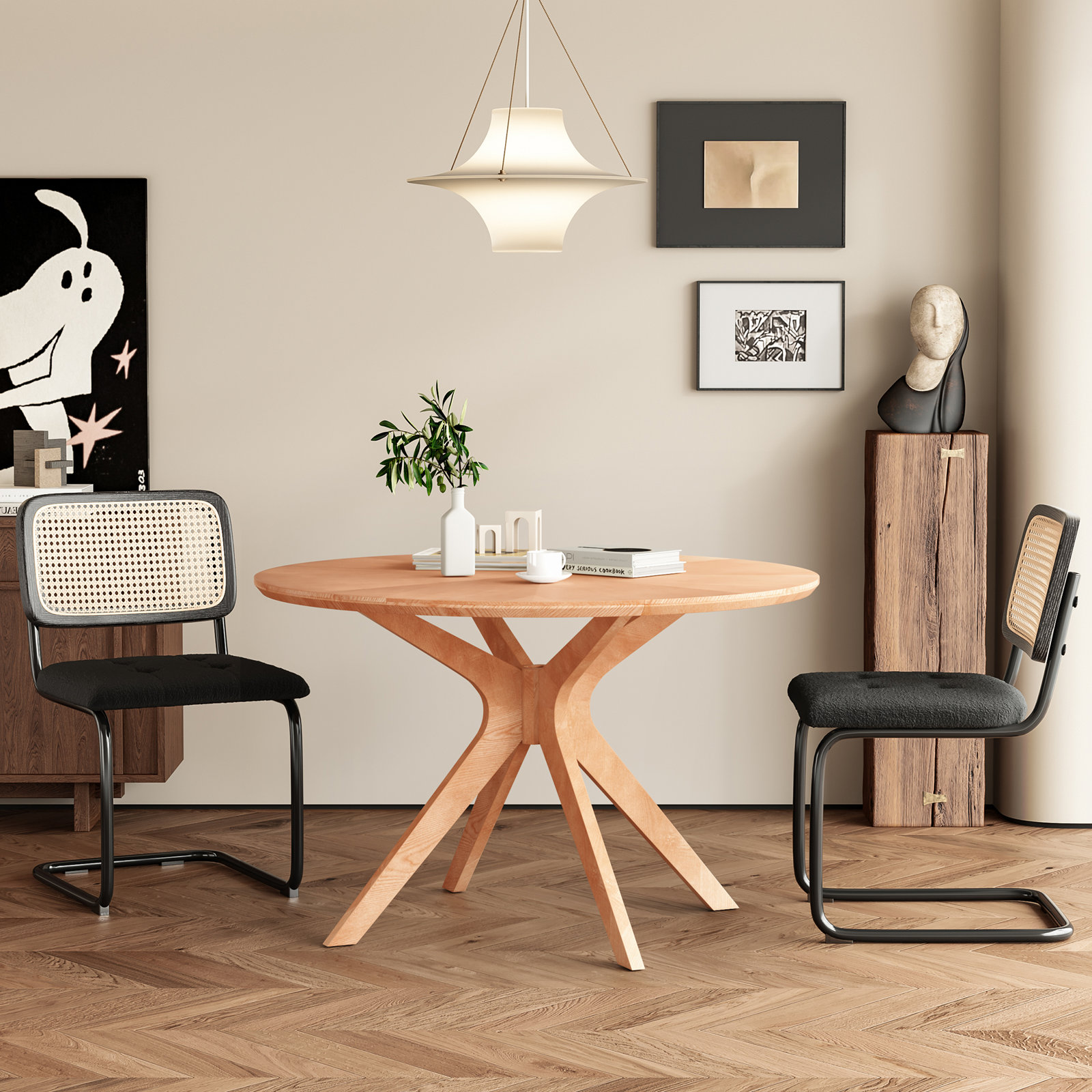 Bergmans 47.2'' Round Dining Table, Honey Top/Honey Base
