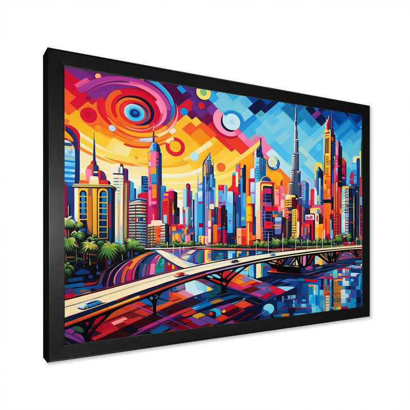 Pop Art Dubai Cityscape II - Cityscapes Canvas Prints, Cadre photo noir, H 24 po x l 32 po x P 1 po