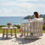 Chaise longue pivotante d'extérieur en métal crème avec coussins perle Scheer
