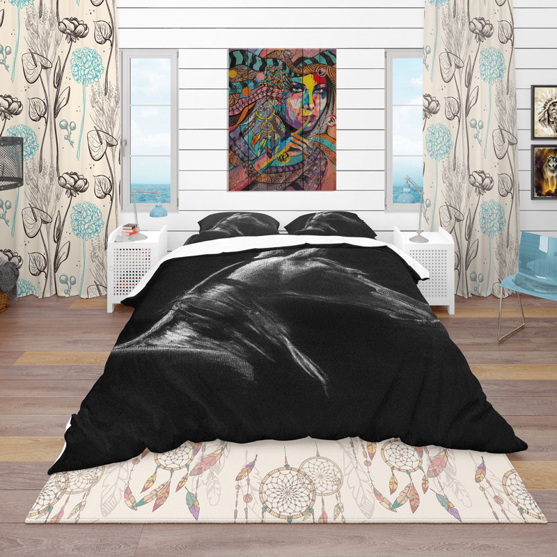Ensemble de housse de couette en microfibre noir, Housse de couette double / grand + 2 taies