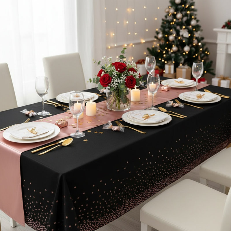Disposable Party Tablecloth Set With Silk Table Flag Waterproof, Fade-Resistant, Elegant Decoration For Weddings, Birthdays & Events Rectangular Table Cover