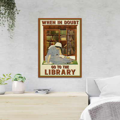 Fille qui lit des livres dans la bibliothèque - When In Dououte - 1 pièce, impression d'art graphique rectangulaire sur toile tendue