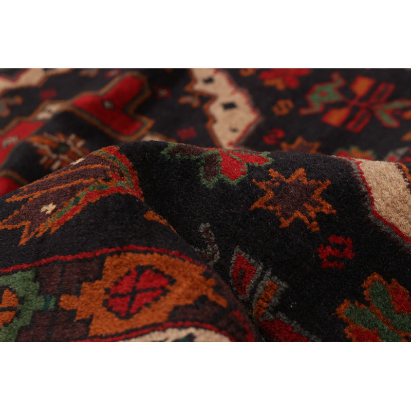 Tapis rectangulaire unique en laine de style années 1990 de 3 pi 7 po x 6 pi 0 po marine foncé