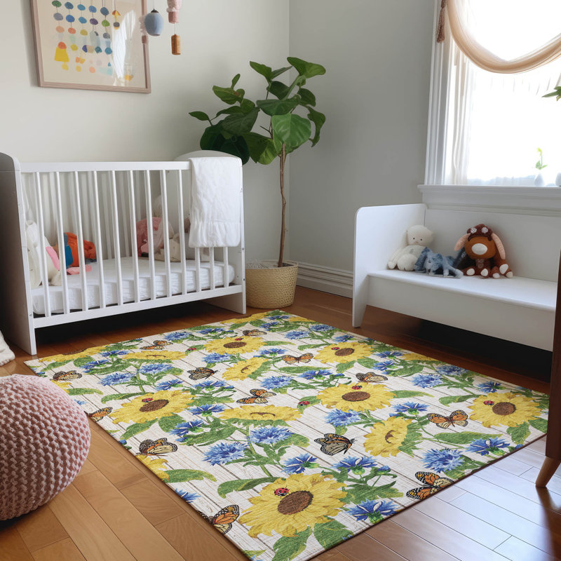 Premium Machine Washable Cerrito AMF171 Yellow Rug, Rectangle 8' x 10'