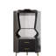 Meuble-bar de coin noir avec fond intérieur miroir, rangement ouvert à 2 étagères, tiroirs à fermeture douce, pieds hauts pour aspirateur, étagères indépendantes pour bouteilles de vin et objets de décoration, nettoyage facile