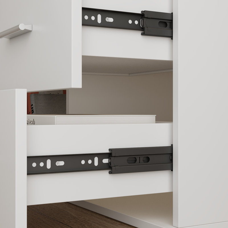 140cm Rotating L-Shaped Desk with 3 Drawers & Storage Shelves - Reversible Home Office Corner Desk, White, White