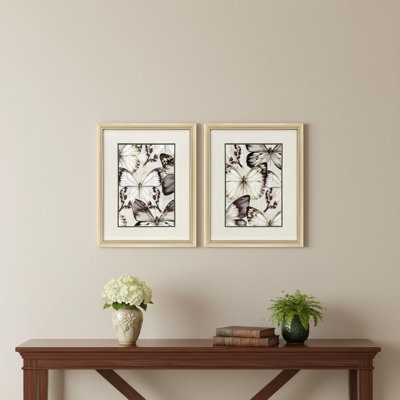 Set Of Two Butterfly Cluster Gold Framed Wall Art