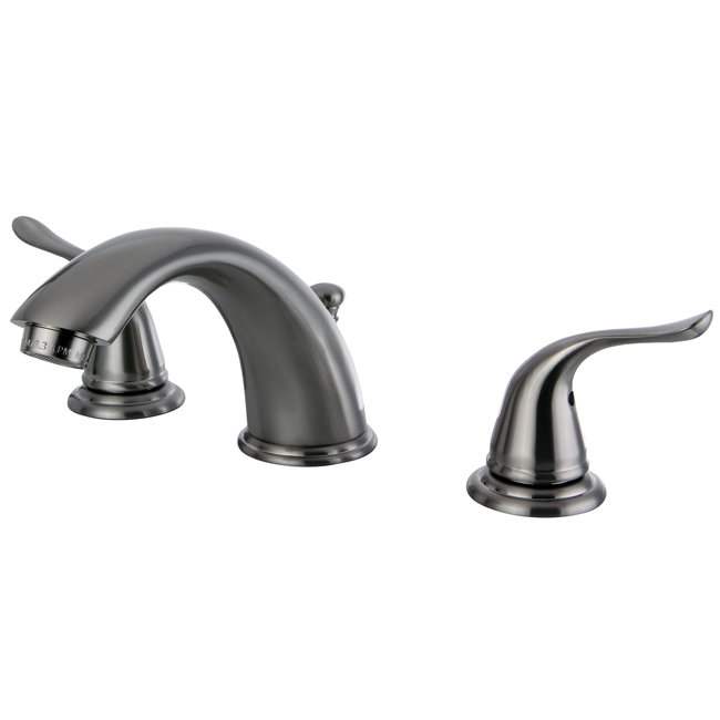 Kingston Brass Yosemite Two-Handle 3-Hole Deck Mount Widespread Bathroom Faucet with Retail Pop-Up Drain, Brushed Nickel