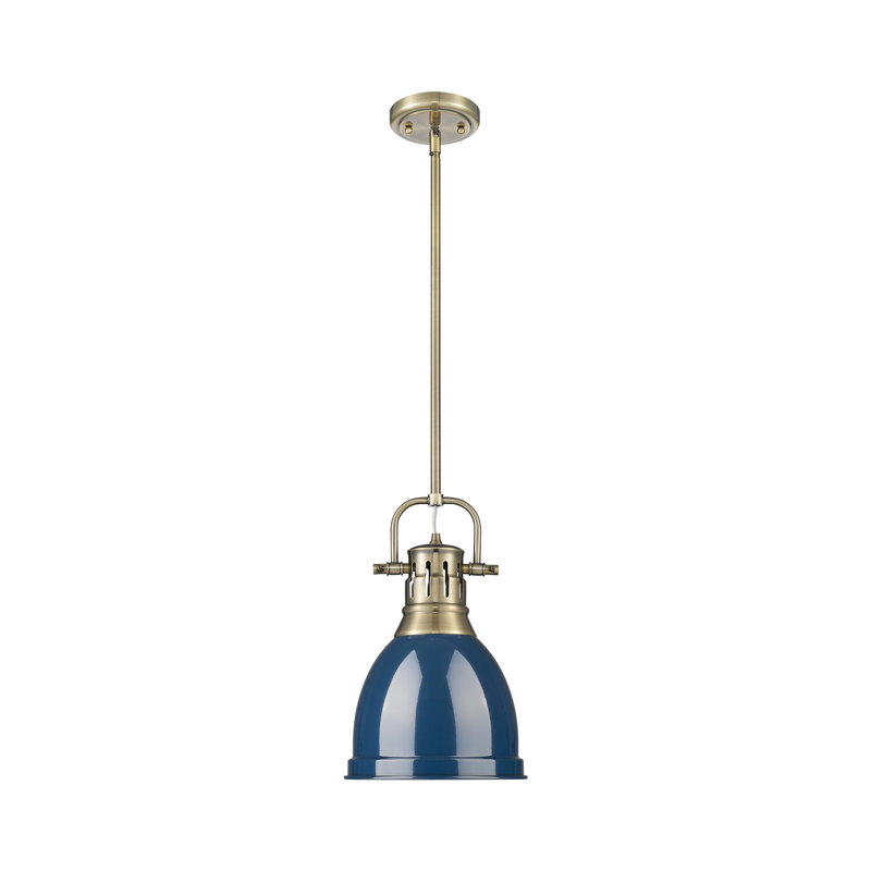 Petit luminaire suspendu avec tige Aljona, H 14,25 po x l 8,875 po x P 8,875 po, Laiton vieilli, Bleu