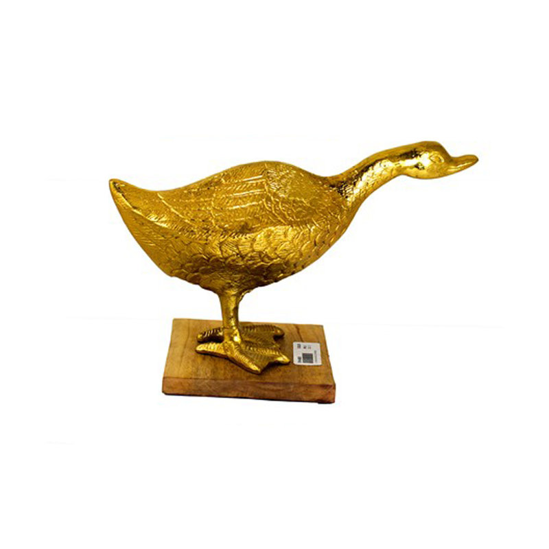 Veans Aluminum Duck on Wood Figurine, Gold