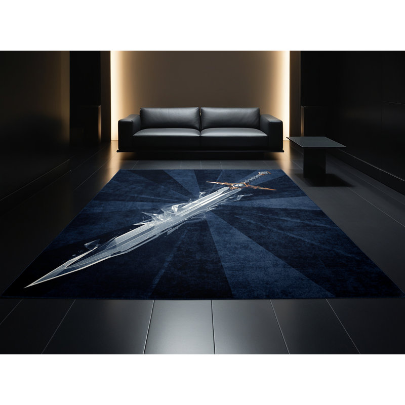 Tapis bleu moelleux doux et moelleux à motif abstrait épée enchantée Fallston, 5 x 8