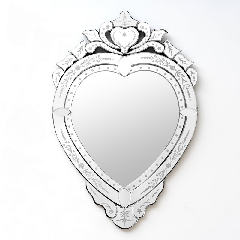 Wall Mirror Venetian-Inspired Heart-Shaped, 37"H x 25"W