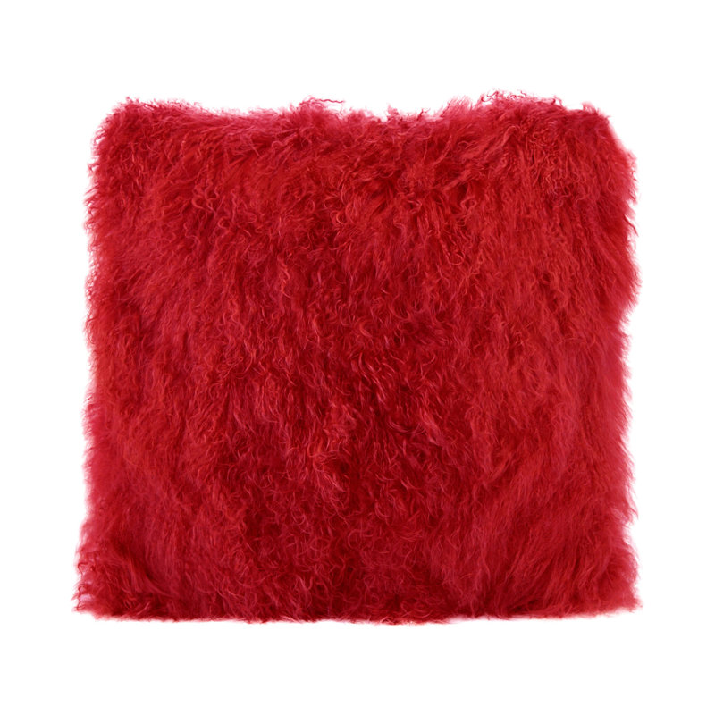 Tibetan Lamb Sheepskin Pillow by Outpost Original, 17" x 17", Red