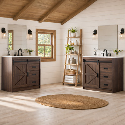 Meuble-lavabo simple-vasque Chimira 36 po, style ferme, brun