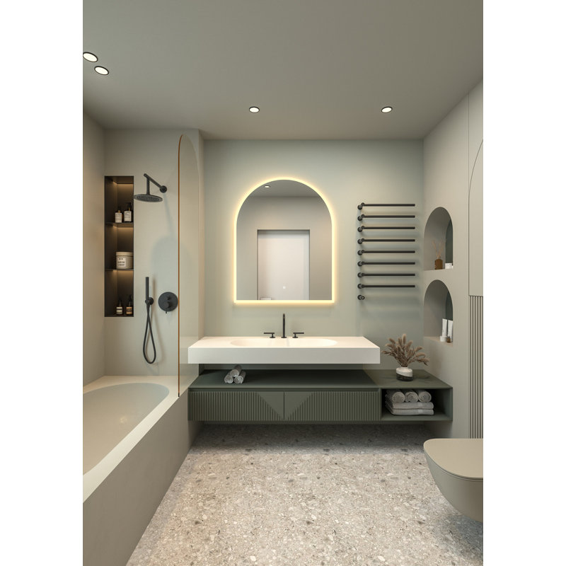 Kingston Brass Aurora 30-Inch x 60-Inch Arched LED Bathroom Mirror, Front and Back Light, Anti-Fog, Dimmable Touch Sensor Lighted Mirror