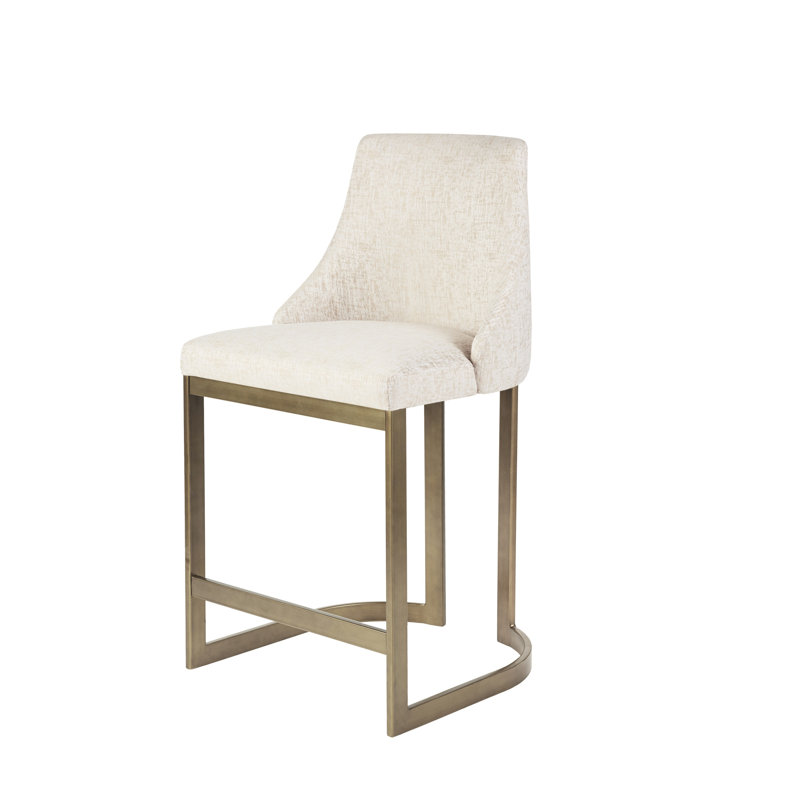 Tabouret de comptoir moderne de 26 po de hauteur - Les meubles de cuisine à base en métal comportent des accoudoirs incurvés et un dossier arrondi. Coussin en mousse à haute densité avec patins réglables au fini or antique