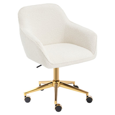 Swivel Boucle Task Chair With Armrest And Gold Steel Frame by Mercer41