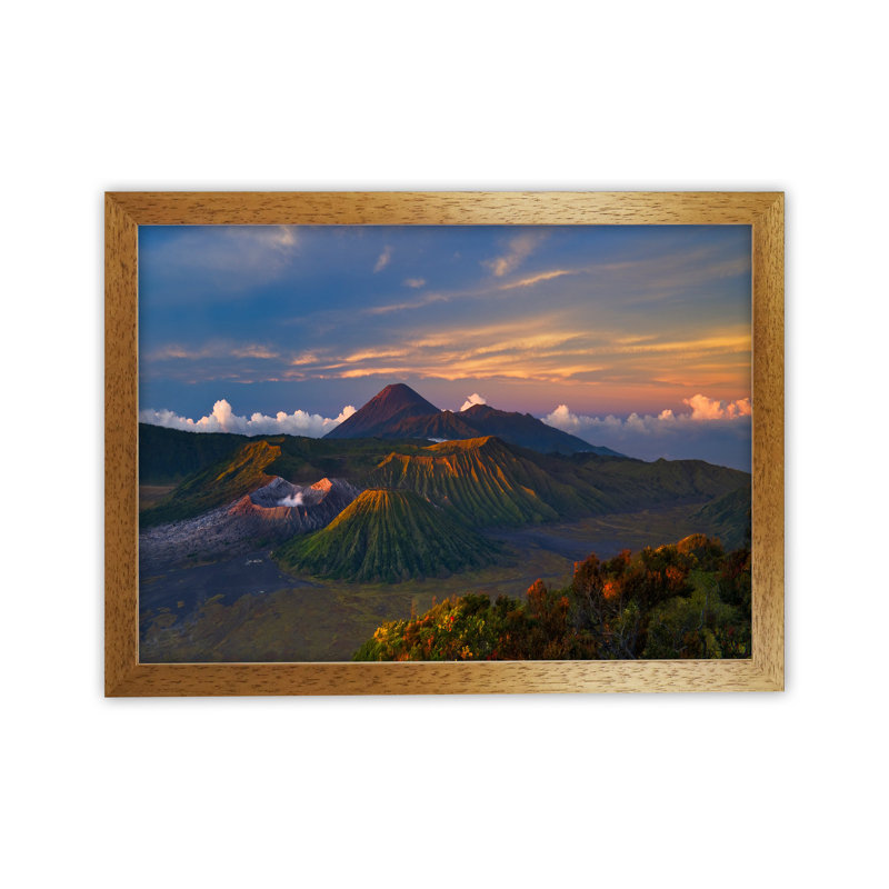Volcano Dawn 1 Piece Wall Art on Canvas, 25cm H x 34cm W x 3cm D, Brown Framed