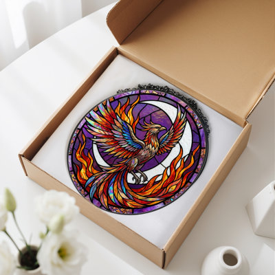 7.8"H Phoenix Flame Stained Glass Window Panel
