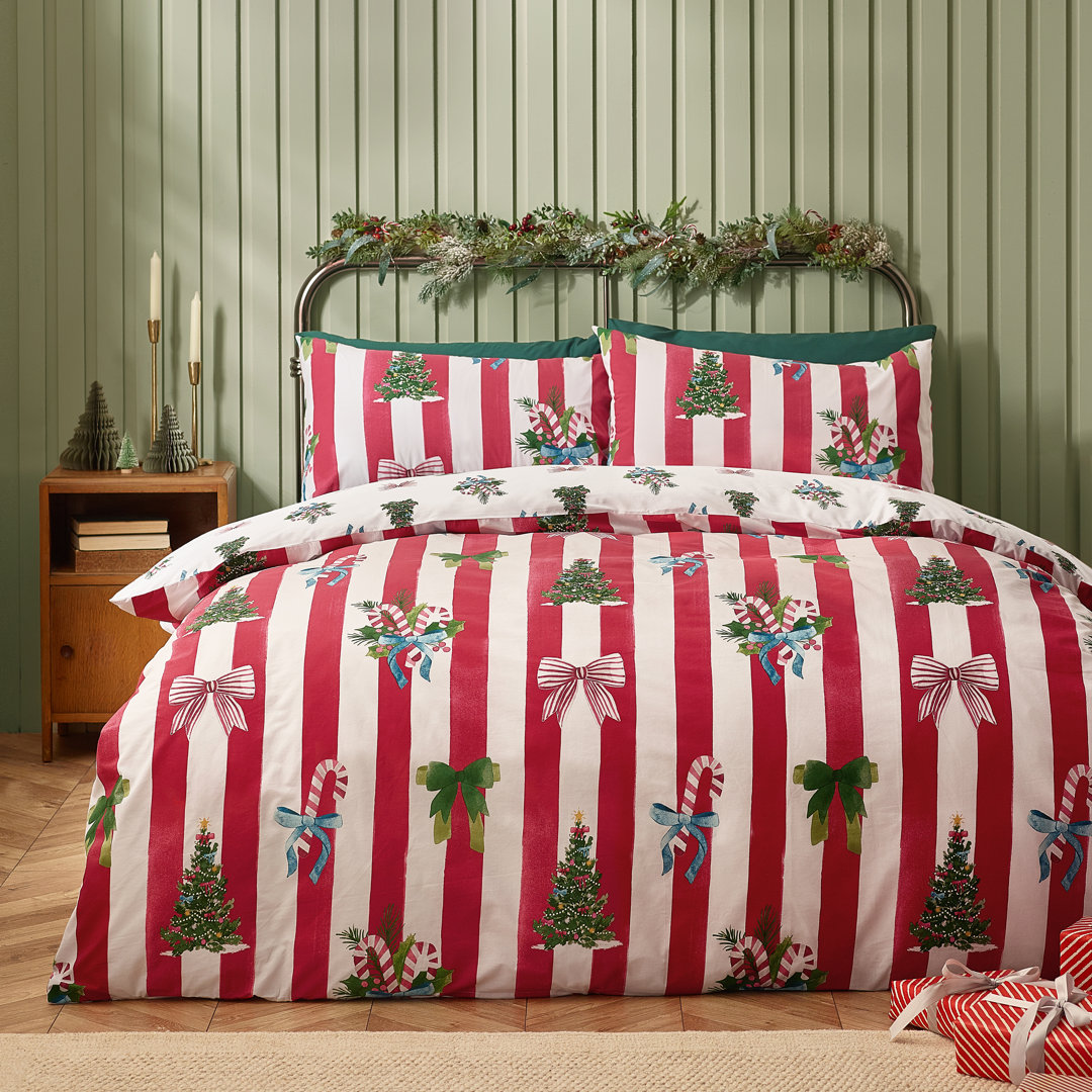 Christmas Stripe Reversible Duvet Cover Set Red