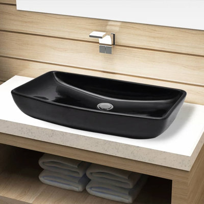 Belfry Bathroom Selke Black Ceramic Rectangular Countertop Basin Bathroom Sink