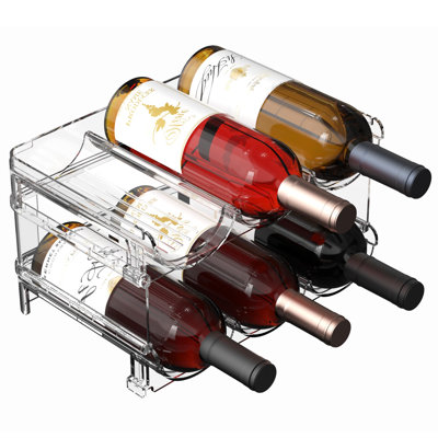 Étagère à vin empilable en plastique pour réfrigérateur, organisateur de bouteilles d'eau à 2 niveaux grande capacité pour placard, support de rangement autoportant pour bouteilles d'eau pour réfrigérateur, comptoir, garde-manger, congélateur, peut contenir 6 bouteilles