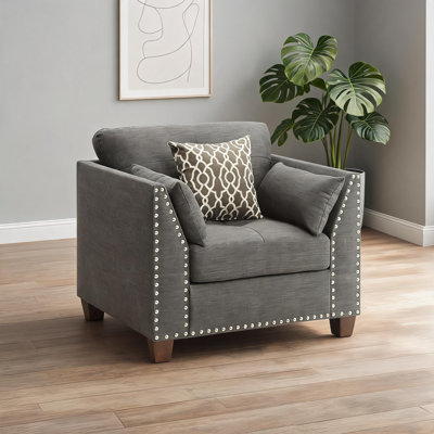 Fauteuil 1 place en lin gris classique avec sièges capitonnés pour les salons, les entrées et les coins de chambre à coucher