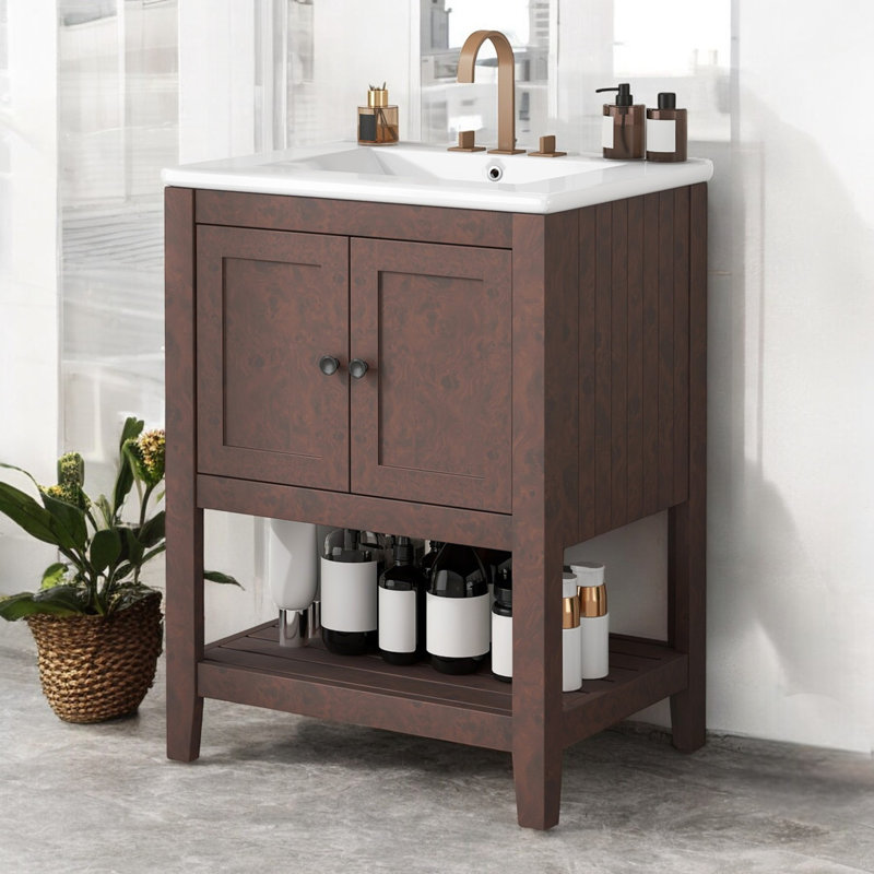 Ensemble de meuble-lavabo simple 24 "avec plateau en céramique, Blanc