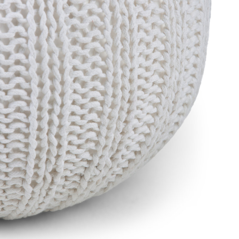 Shelby 20"W Cotton Hand Knit Round Pouf, Cream