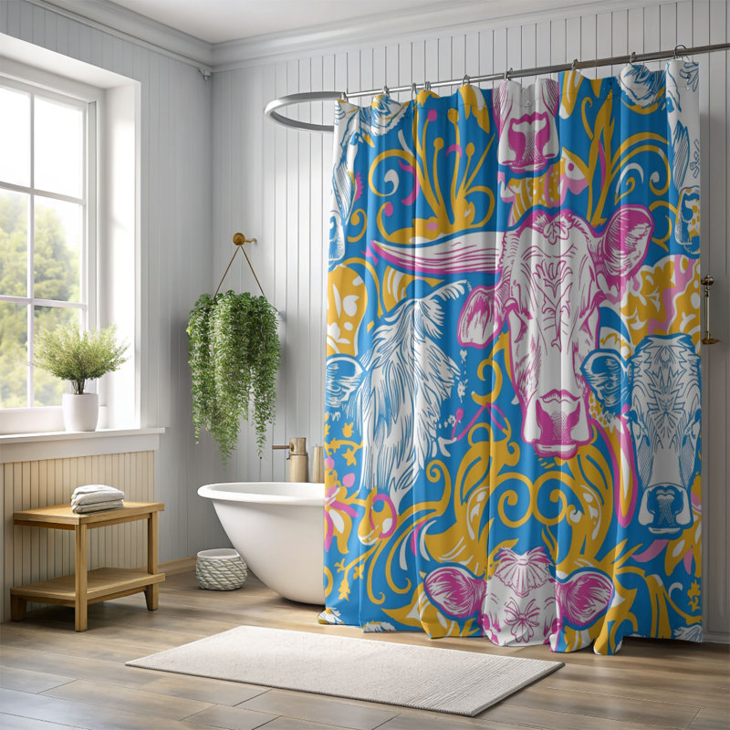 Western Chic Patterns - Rideau de douche standard 1 pièce, H 74 po x l 35 po