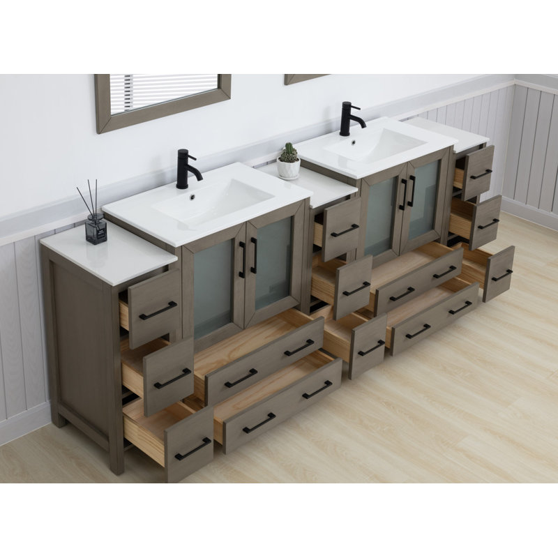  Modern 96" Double Bathroom Vanity Set with Mirror, Dark Gray
