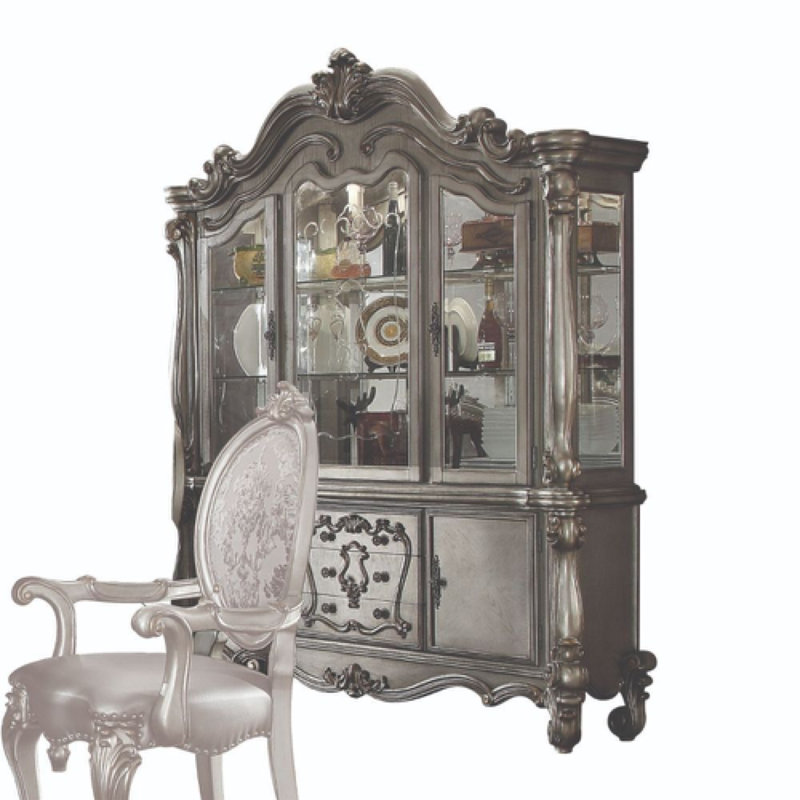 Vaisselier en bois massif avec miroir 75 "Versailles, gris