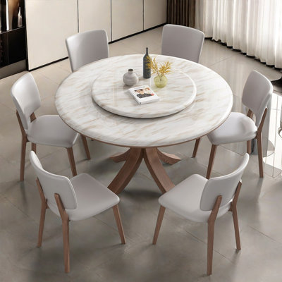 Ensemble de table de salle à manger en faux bois massif et marbre