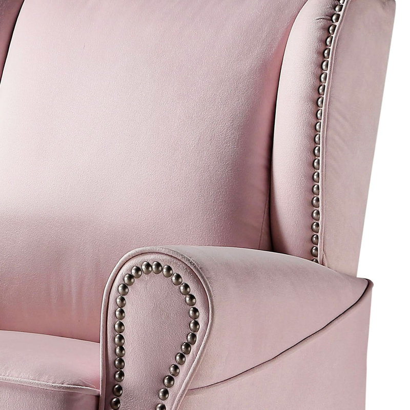 Chaise d'appoint confortable rose avec garniture cloutée et coussin amovible