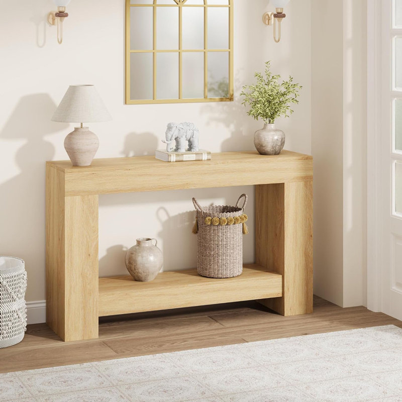 Grand canapé à 2 niveaux avec rangement DIDADI, console de style campagnard pour le salon, longue console pour l'entrée, table d'entrée pour l'entrée, couloir, bois naturel, 47 po