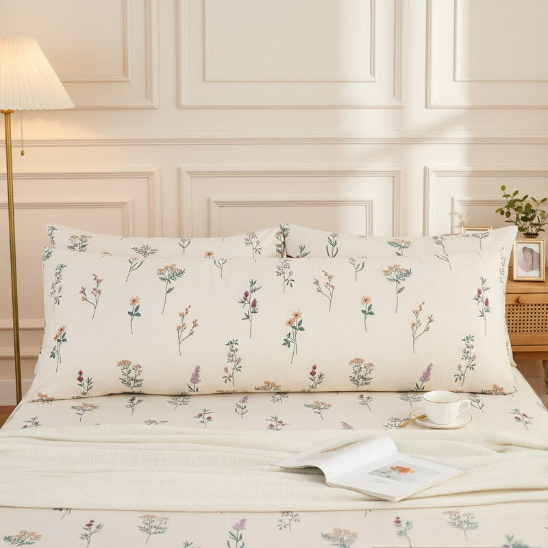Body Pillowcase 100% Cotton Pillow Case, 1-Piece Green and Blue Floral Print, Soft Breathable Envelope Closure Pillow Cover(Body, 20"x54")