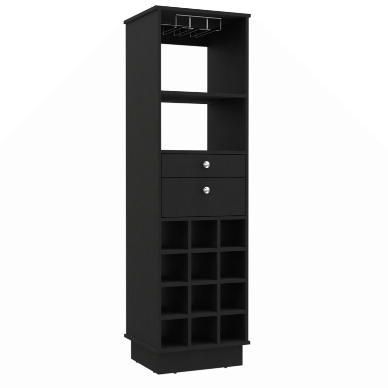 Armoire de bar classique, 2 tiroirs, 12 casiers à vin encastrés, Noir, noir, noir, noir