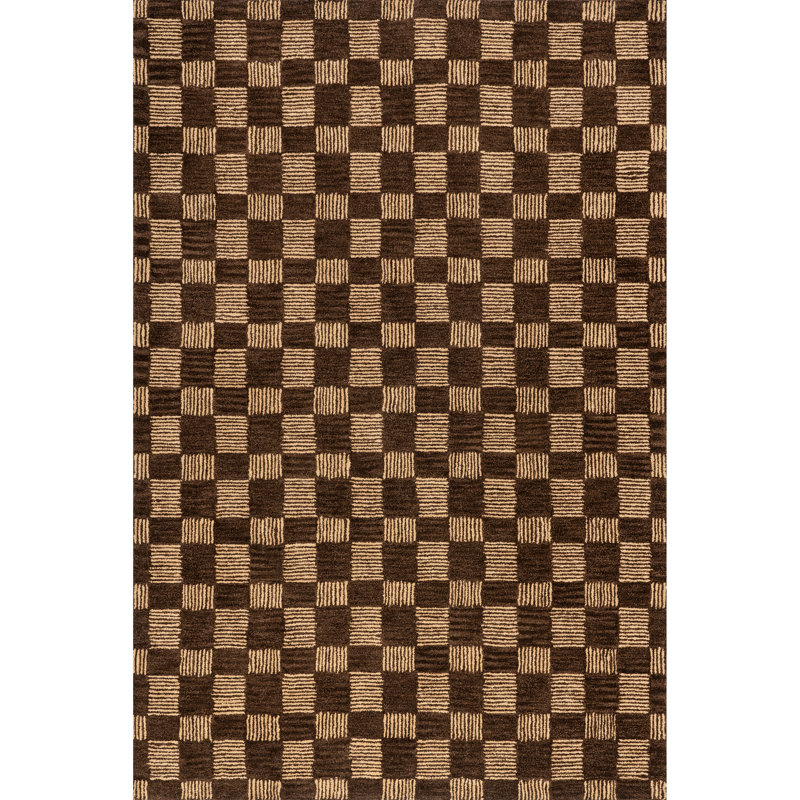 Handmade Brown Wool Rectangular Tufted Area Rug, 5' x 8'