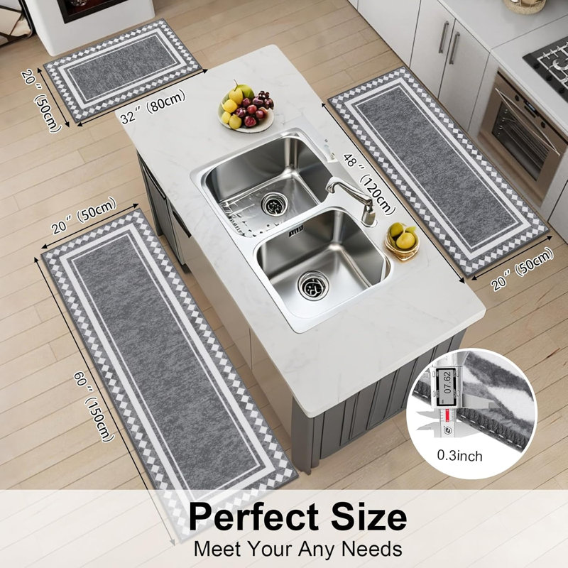 Ensemble de 3 tapis de cuisine Elegant, Gris