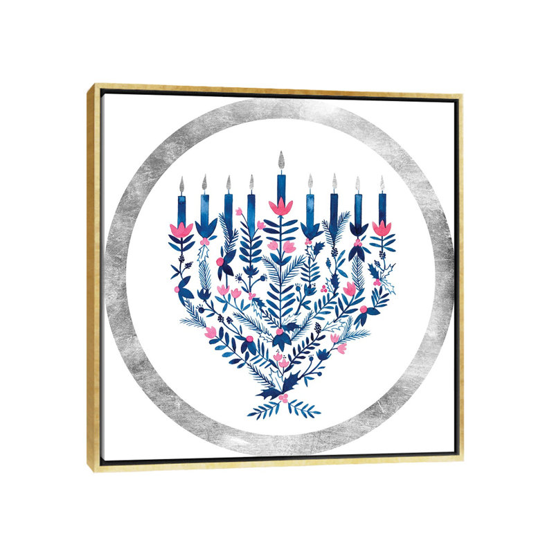 Impression d’art graphique Boho Hanoukka collection C par Grace Popp, H 18 po x l 18 po x 1,5 po, Toile encadrée d'or