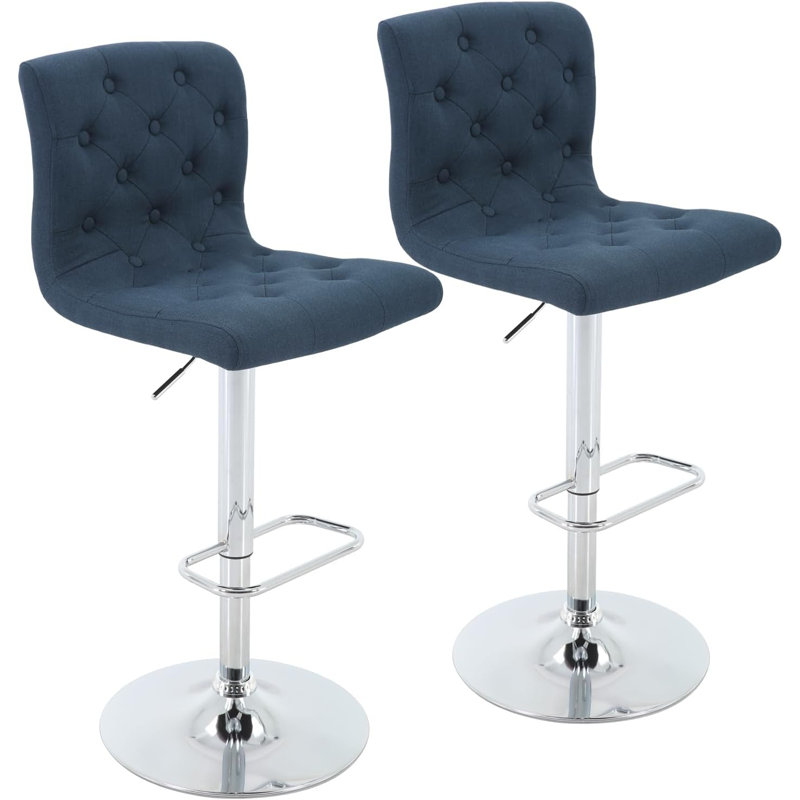 Tufted Fabric Bar Stools Set of 2, Adjustable Swivel Counter Height Barstools with Back, Upholstered Armless Airlift Bar Chairs for Kitchen Dining Cafe