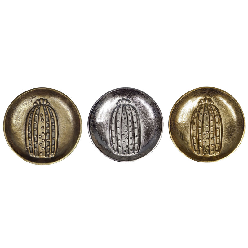 Plateau à bijoux rond en métal antique en forme de cactus