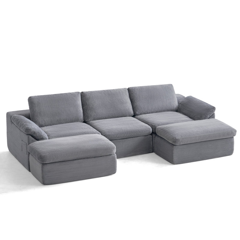 Mariyan 109'' Upholstery Boneless U-shaped Modular Sectional, Moss Gray Corduroy